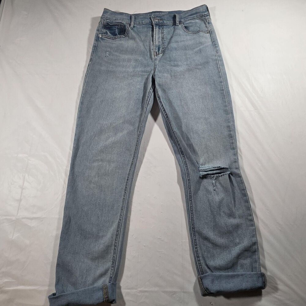 Old Navy Jeans Womens 30x31 Blue Perfect Straight Mid Rise Light Wash Distressed